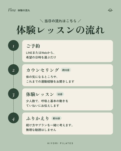 HIYORI PILATESのインスタ投稿「体験の流れ」