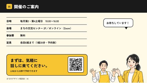 スライド「まちのデザイン相談会」6枚目：開催のご案内